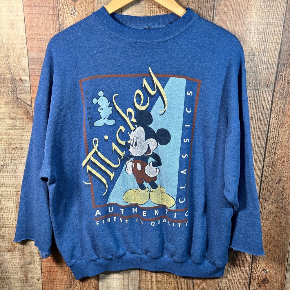 Vintage 90s Mickey Unlimited Jerry Leigh XL USA Blue Crewneck Raw Hem Sweatshirt
